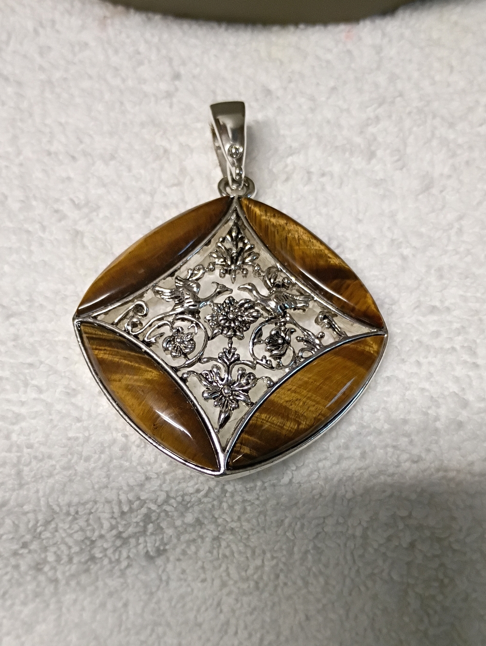 Joan Rivers Silver Filigree Pendant with Brown Tiger's Eye Accents